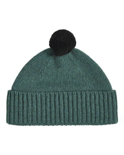 Lambswool Green & Black Pompom Hat JO GORDON