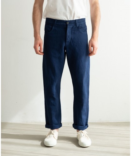 Pantalon 5 poches coton lin...