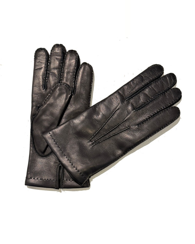 Black Leather Grey Cashmere Lined Gloves MEROLA