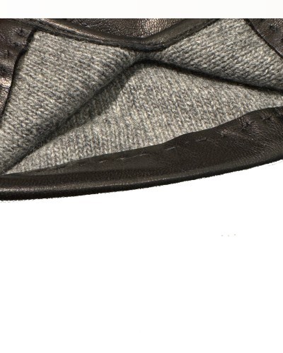 Black Leather Grey Cashmere Lined Gloves MEROLA