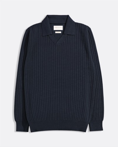 Navy Clifford Polo Cotton Sweater FAR AFIELD