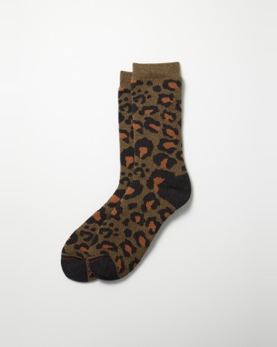 Dark Olive Pile Leopard Socks ROTOTO