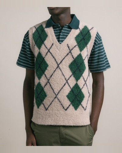 Carron Argyle Ecru Vest KESTIN