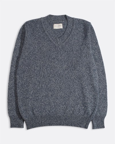 Waldo V-neck Heather Blue Sweater FAR AFIELD