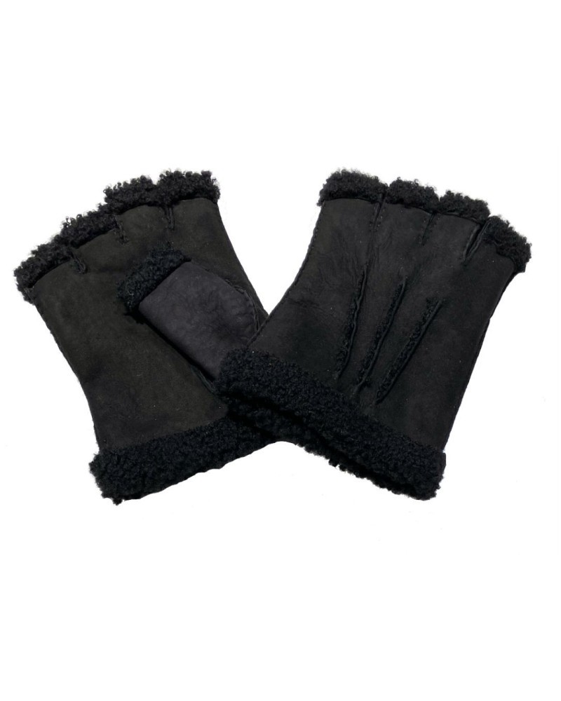 Black Shearling Fingerless Gloves MEROLA